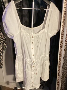 Free People NWT White Button-Front Puff Sleeve Women's Romper